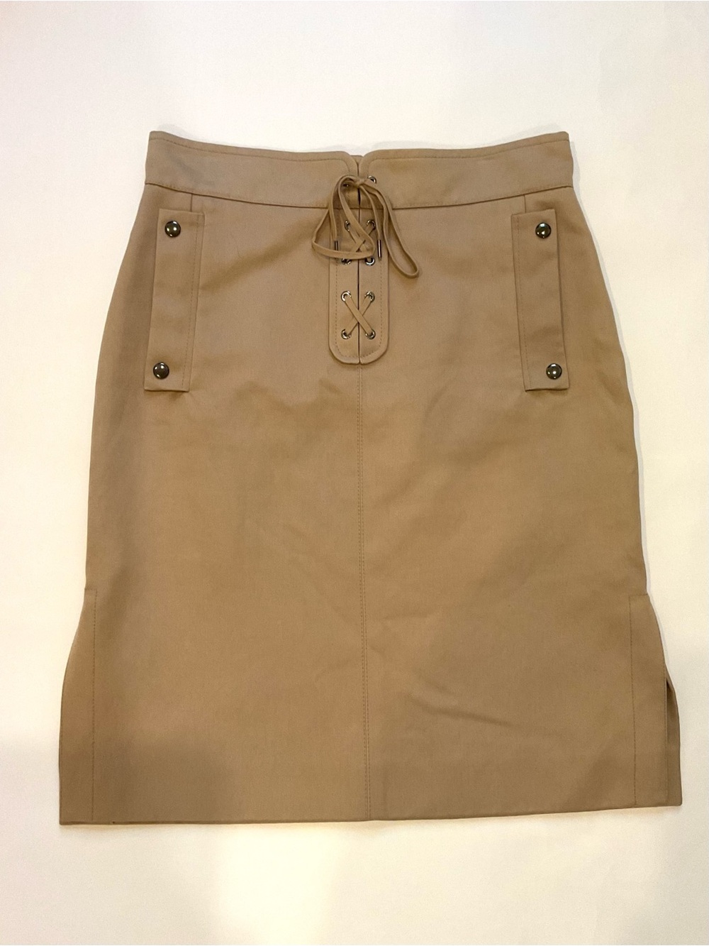 NWOT Chloe Tan Lace-Up Front Pencil Skirt
